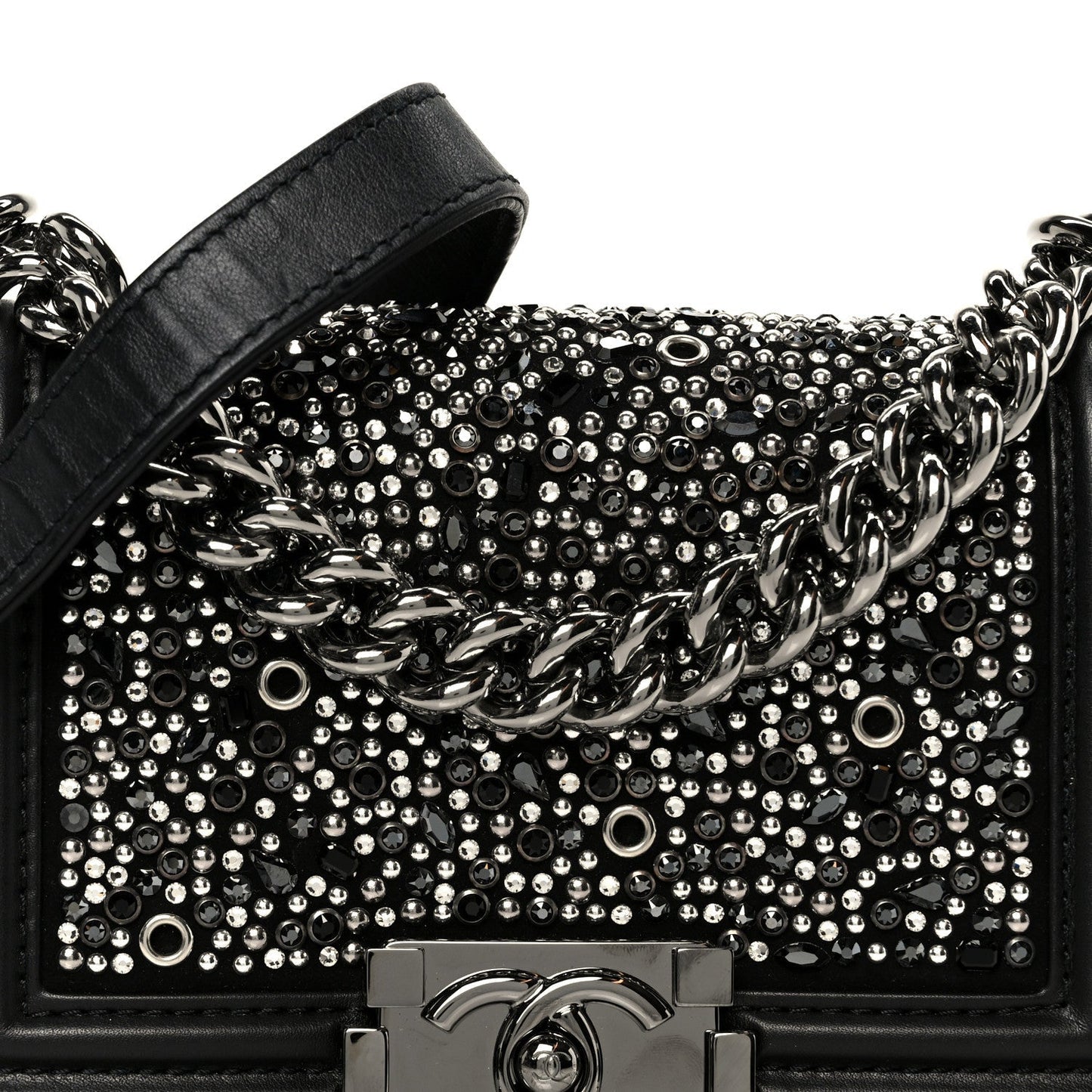 Calfskin Strass Crystal Small Boy Flap Black