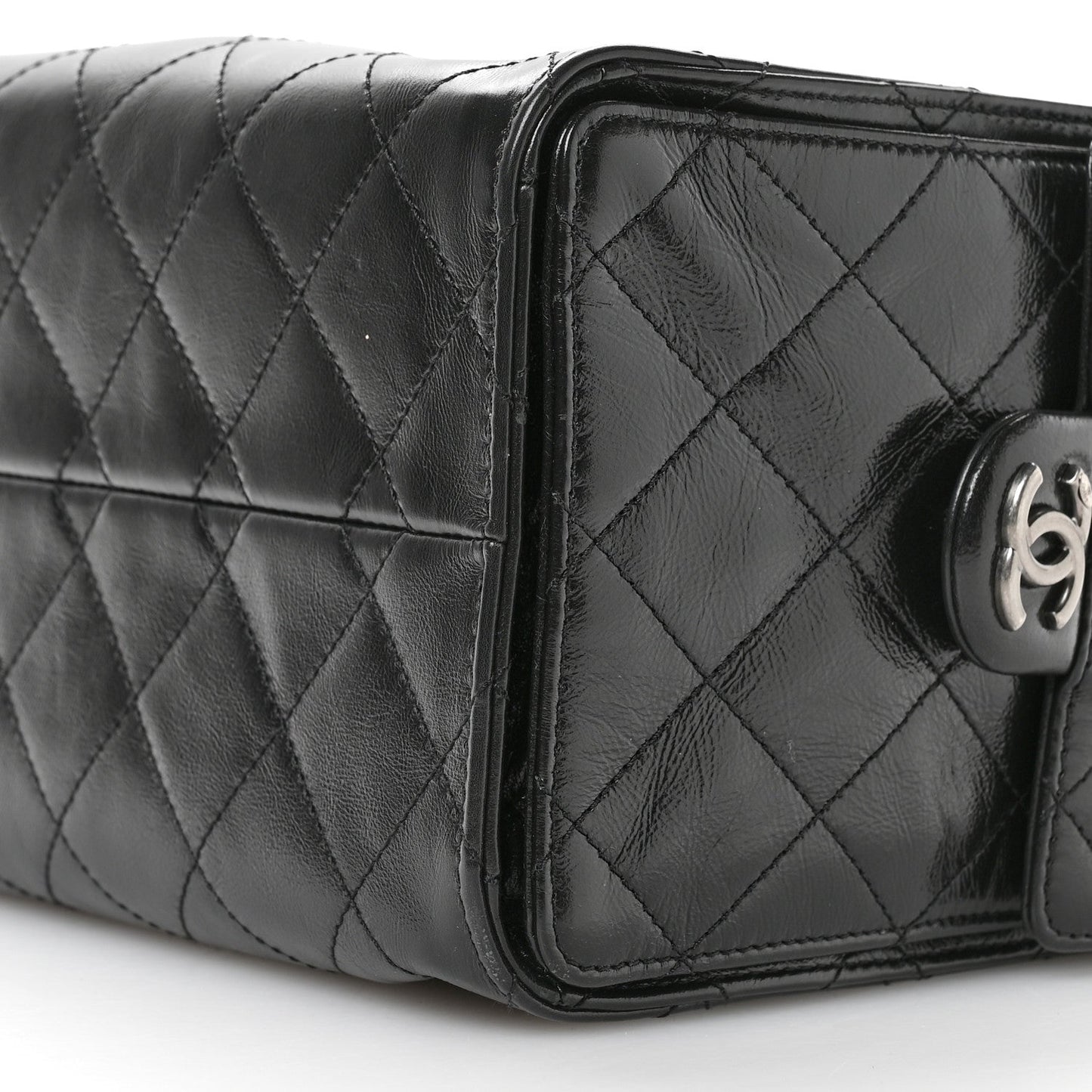 Shiny Crumpled Calfskin Quilted Small Chanel 25 Handbag Black