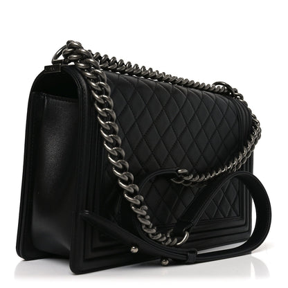 Calfskin Quilted New Medium Boy Flap Black
