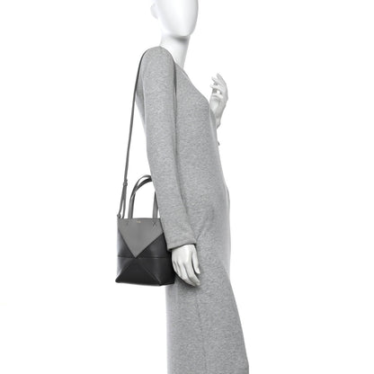 Shiny Calfskin Mini Puzzle Fold Tote Pearl Grey Dark Grey