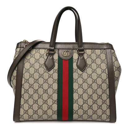 GG Supreme Monogram Web Medium Ophidia Tote Bag Brown