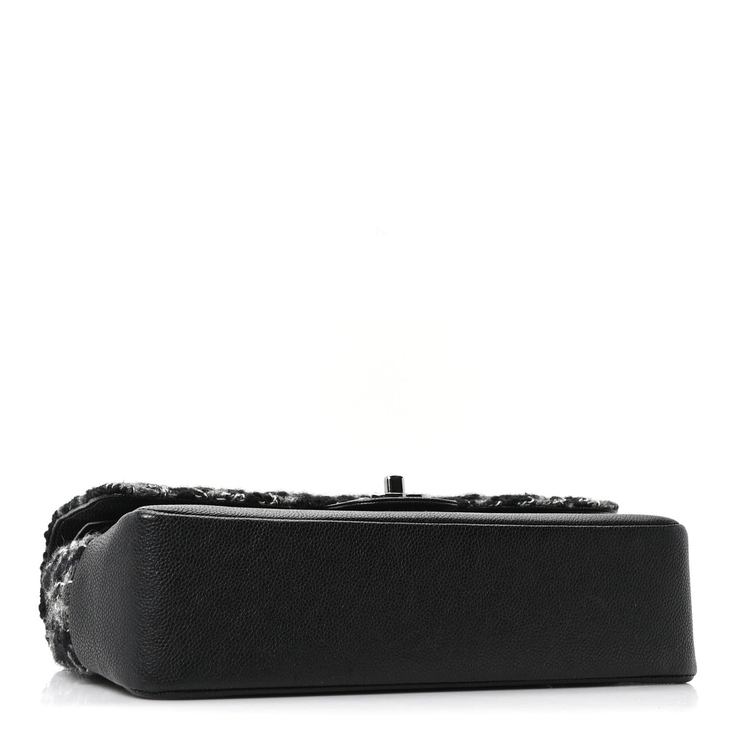 Caviar Tweed Houndstooth Quilted Medium Double Flap Black Grey