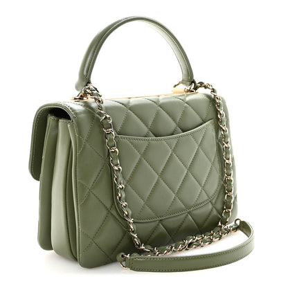 Lambskin Quilted Small Trendy CC Flap Dual Handle Bag Green