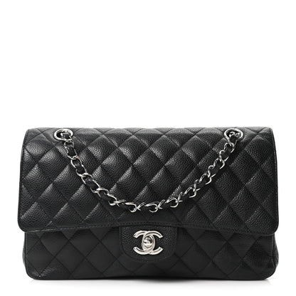 Caviar Quilted Medium Double Flap Black