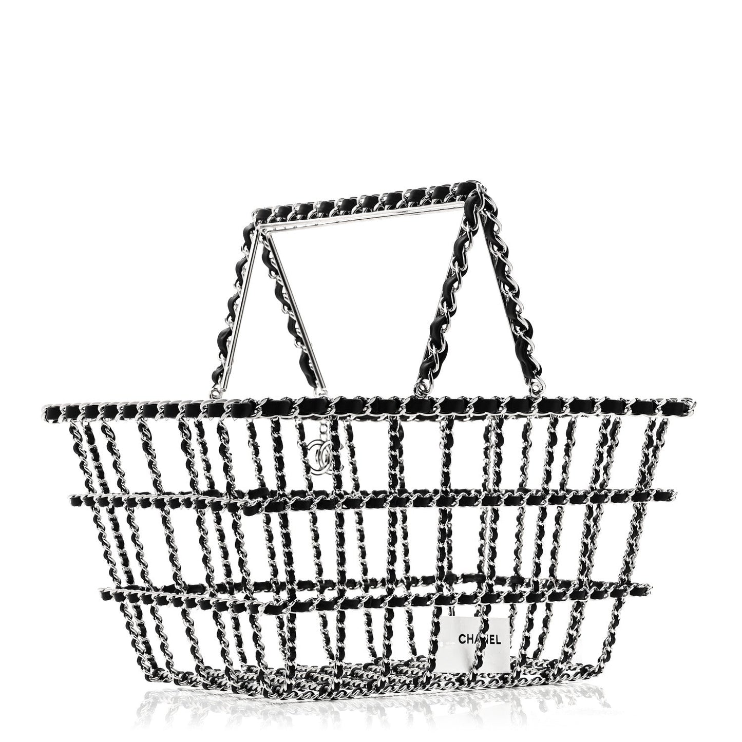Brass Calfskin Large Grocery By Chanel Shopping Basket Silver