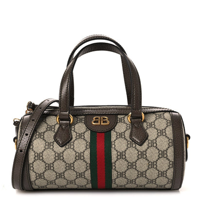 X BALENCIAGA BB Supreme Monogram Web Small Ophidia Boston Bag Beige New Acero
