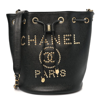 Caviar Deauville Drawstring Bucket Bag Black