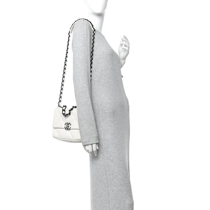 Glossy Calfskin Quilted Medium Chanel 19 Flap White Black