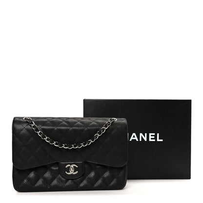 Caviar Quilted Jumbo Double Flap Black