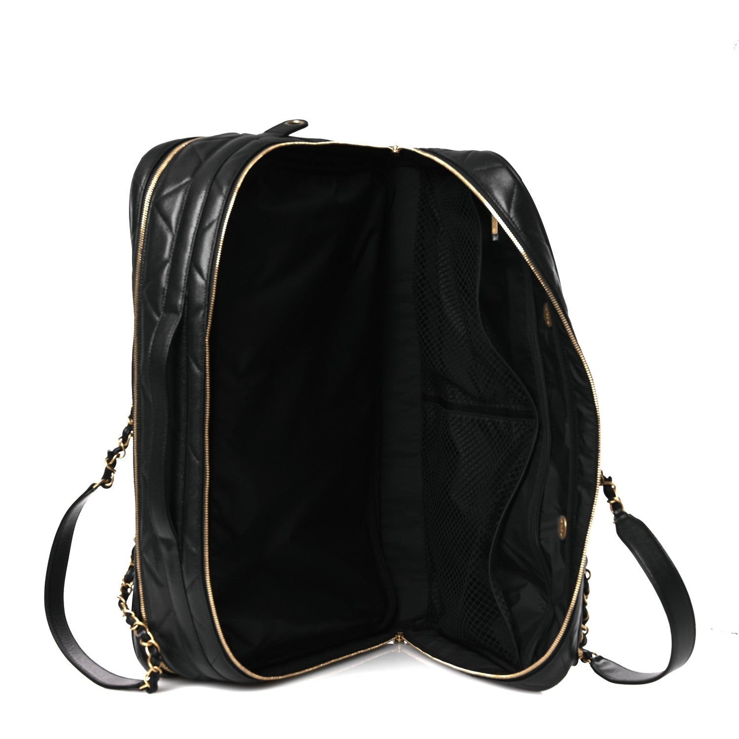 Shiny Grained Calfskin Quilted Large Travel Bowling Bag Black