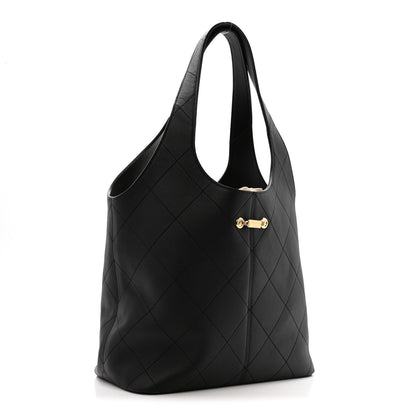 Calfskin Quilted Large Shopping Bag Black