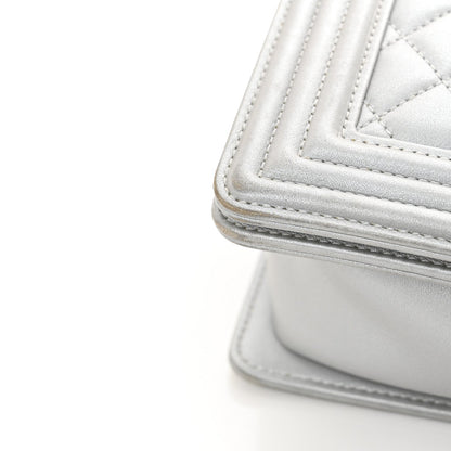Metallic Calfskin Quilted New Medium Plexiglass Boy Flap Silver