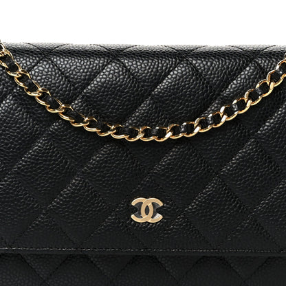 Caviar Quilted Wallet on Chain WOC Black