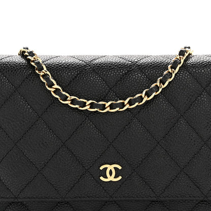 Caviar Quilted Wallet on Chain WOC Black