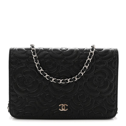 Caviar Camellia Embossed Wallet On Chain WOC Black