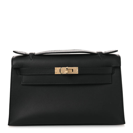 Swift Horseshoe Kelly Pochette Clutch Black Lime