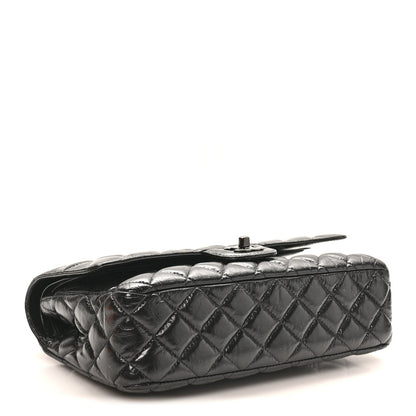 Shiny Crumpled Calfskin Quilted Medium Double Flap So Black