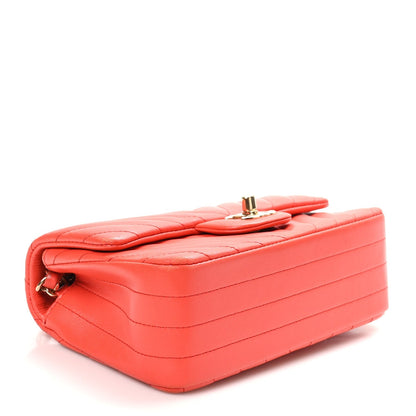 Lambskin Chevron Quilted Mini Rectangular Flap Red