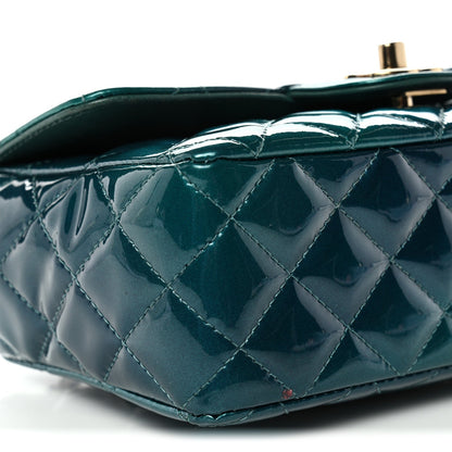 Shaded Patent Calfskin Quilted Mini Rectangular Flap Green Blue