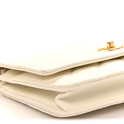 Lambskin Quilted CC Pearl Crush Wallet on Chain WOC White