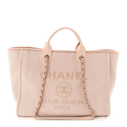 Mixed Fibers Calfskin Medium Deauville Tote Beige