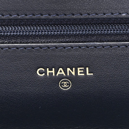 Lambskin Quilted Wallet On Chain WOC Navy