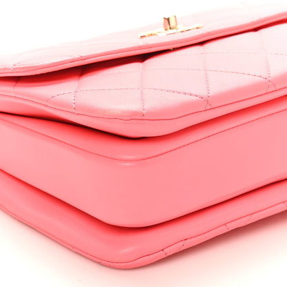 Lambskin Lacquered Quilted Mini Trendy CC Dual Handle Flap Bag Coral Pink