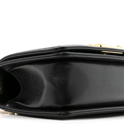 Caviar Chevron Quilted Small Boy Flap Black