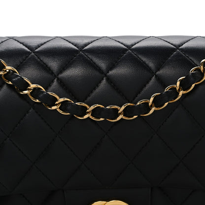 Lambskin Quilted Medium Double Flap Black