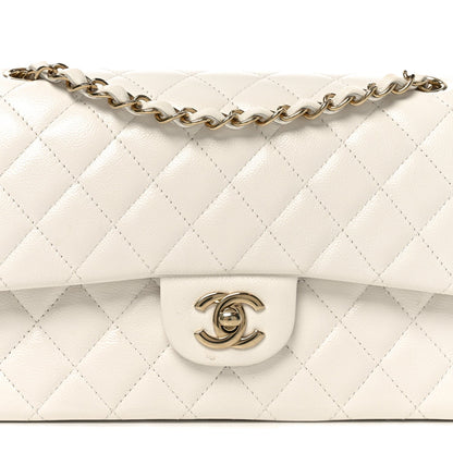 Caviar Quilted Medium Double Flap White