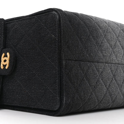 Washed Denim Quilted Medium Chanel 25 Handbag Black