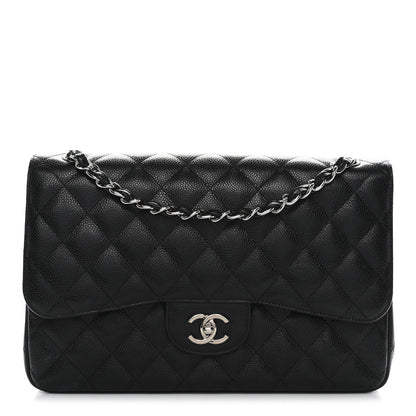 Caviar Quilted Jumbo Double Flap Black