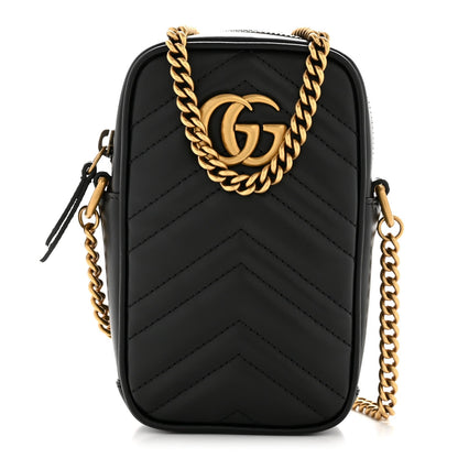 Calfskin Matelasse Mini GG Marmont Crossbody Bag Black