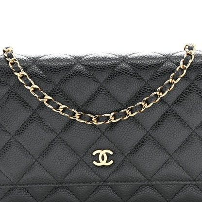 Caviar Quilted Wallet on Chain WOC Black