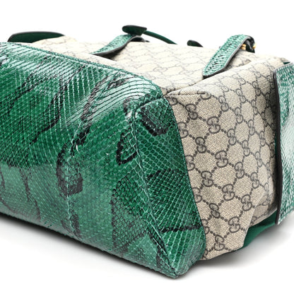 GG Supreme Monogram Snakeskin Ophidia Double Buckle Backpack Brown Green
