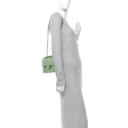 Caviar Quilted Small Double Flap Green