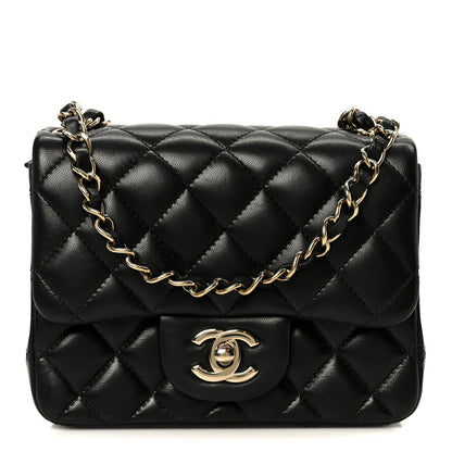 Lambskin Quilted Mini Square Flap Black