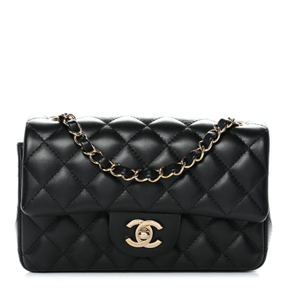 Lambskin Quilted Mini Rectangular Flap Black