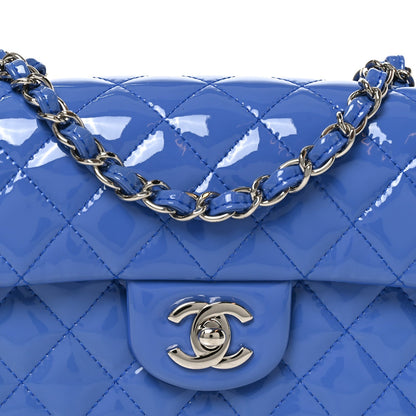 Patent Calfskin Quilted Mini Rectangular Flap Blue
