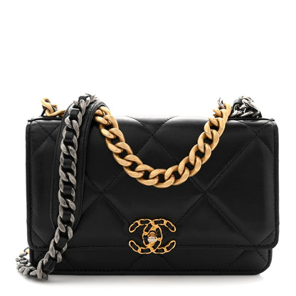 Lambskin Quilted Chanel 19 Wallet On Chain WOC Black