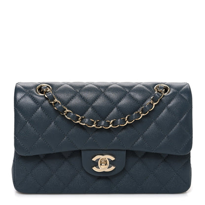 Caviar Quilted Small Double Flap Dark Grey