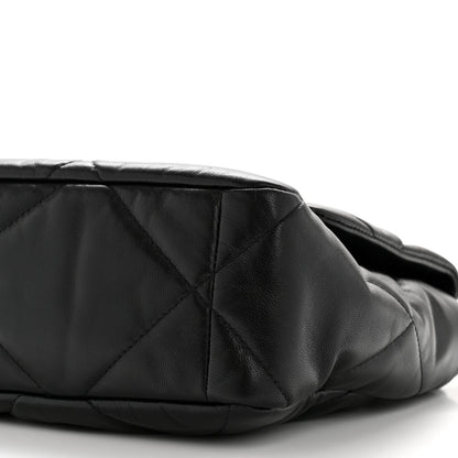 Shiny Goatskin Quilted Large Chanel 19 Flap Black