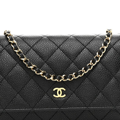 Caviar Quilted Wallet on Chain WOC Black