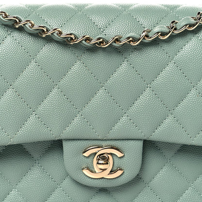 Caviar Quilted Medium Double Flap Dark Green