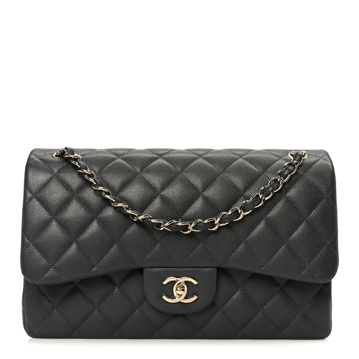 Caviar Quilted Jumbo Double Flap Dark Grey