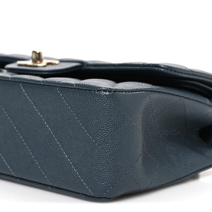 Caviar Quilted Small Double Flap Dark Grey