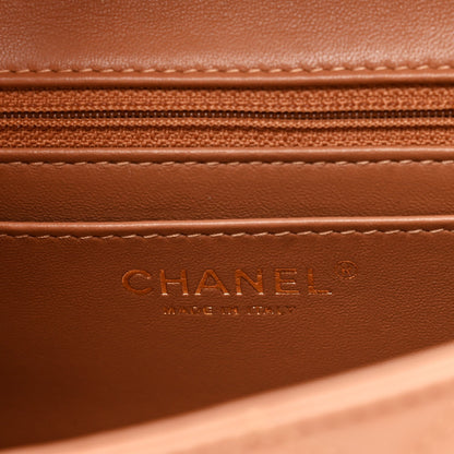 Lambskin Quilted Mini Rectangular Flap Brown