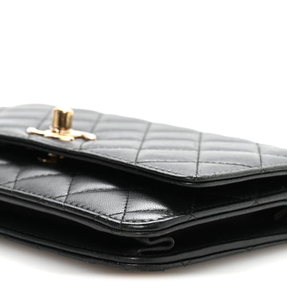 Lambskin Quilted Trendy CC Wallet On Chain WOC Black