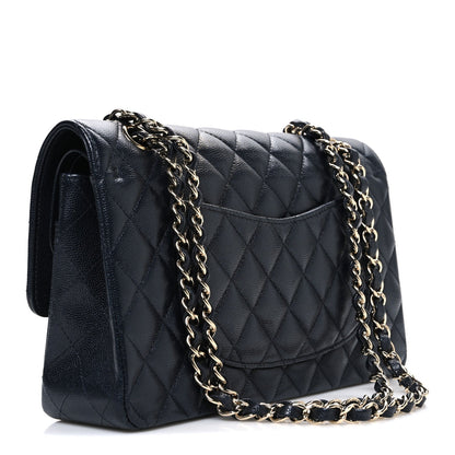 Caviar Quilted Medium Double Flap Navy