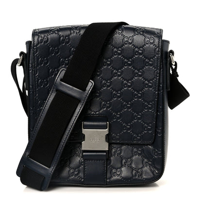 Guccissima Signature Single Buckle Flap Messenger Bag Navy